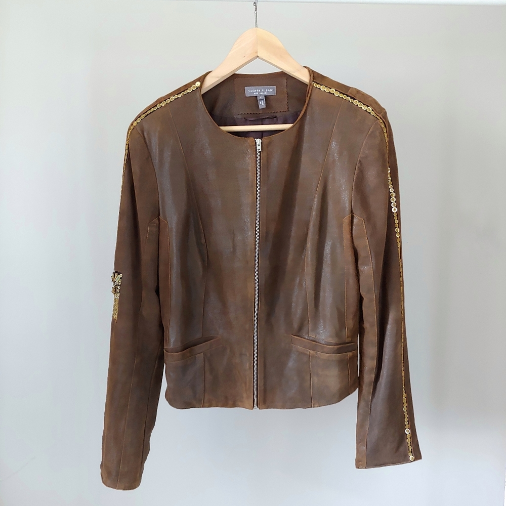 Sachin + Babi For Ankasa Brown Leather Jacket Size 8 - Picture 4 of 16